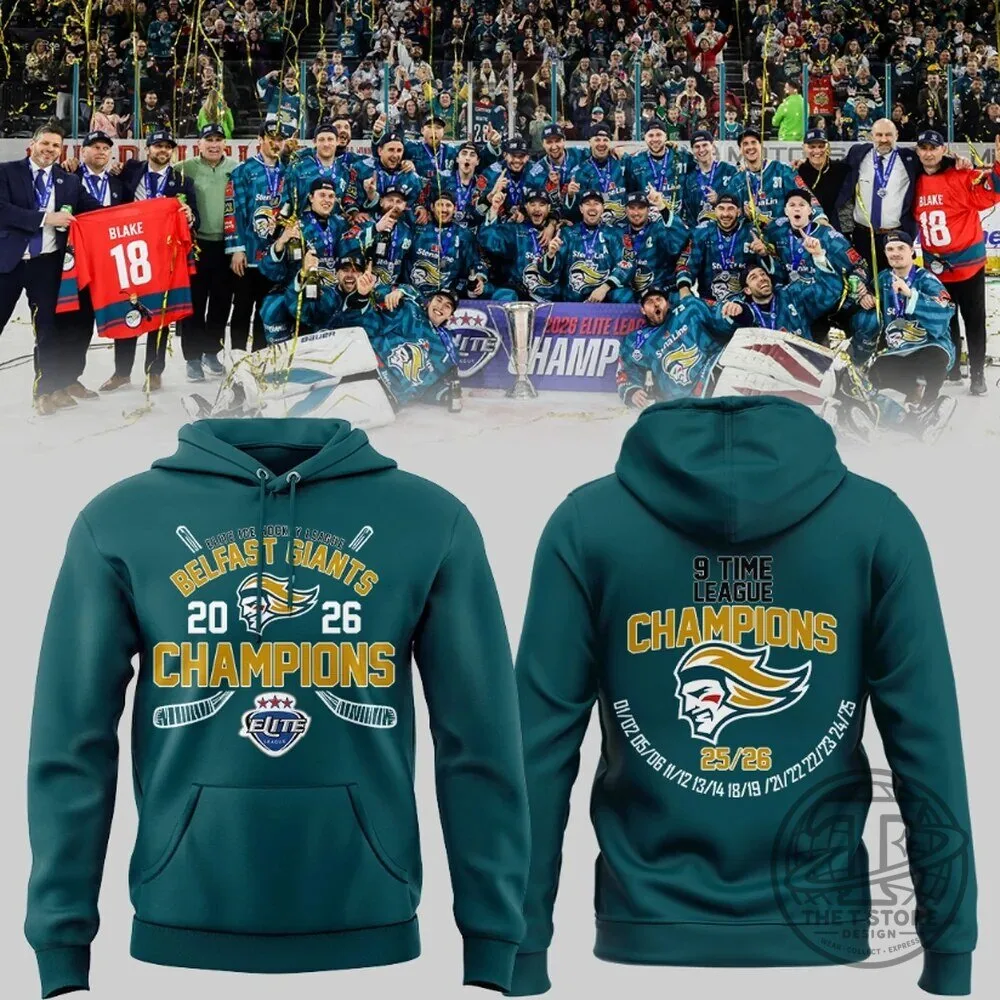 Belfast Giants 2026 Elite League Champions Ice Hockey Team Hoodie