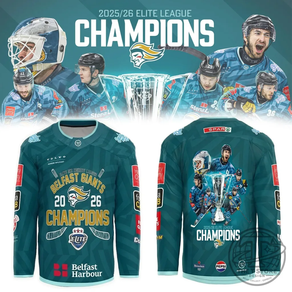 Belfast Giants 2026 Elite League Champions Ice Hockey Jersey Belfast Giants 2026 Elite League Champions Ice Hockey Jersey