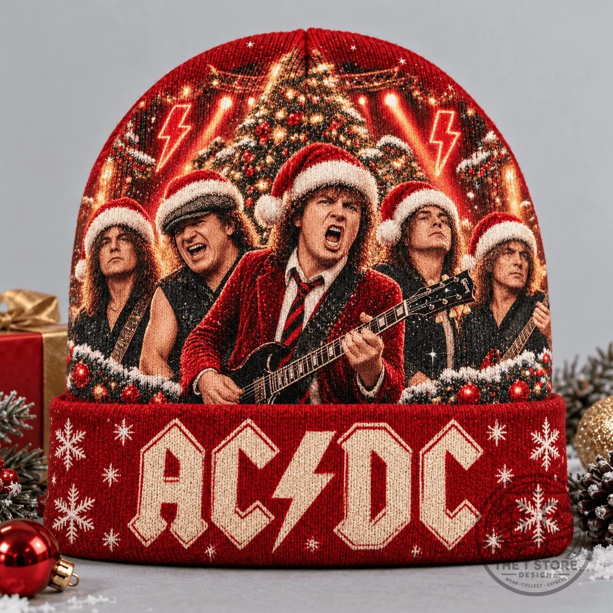 AC/DC Christmas Rock Band Portrait Winter Beanie Hat