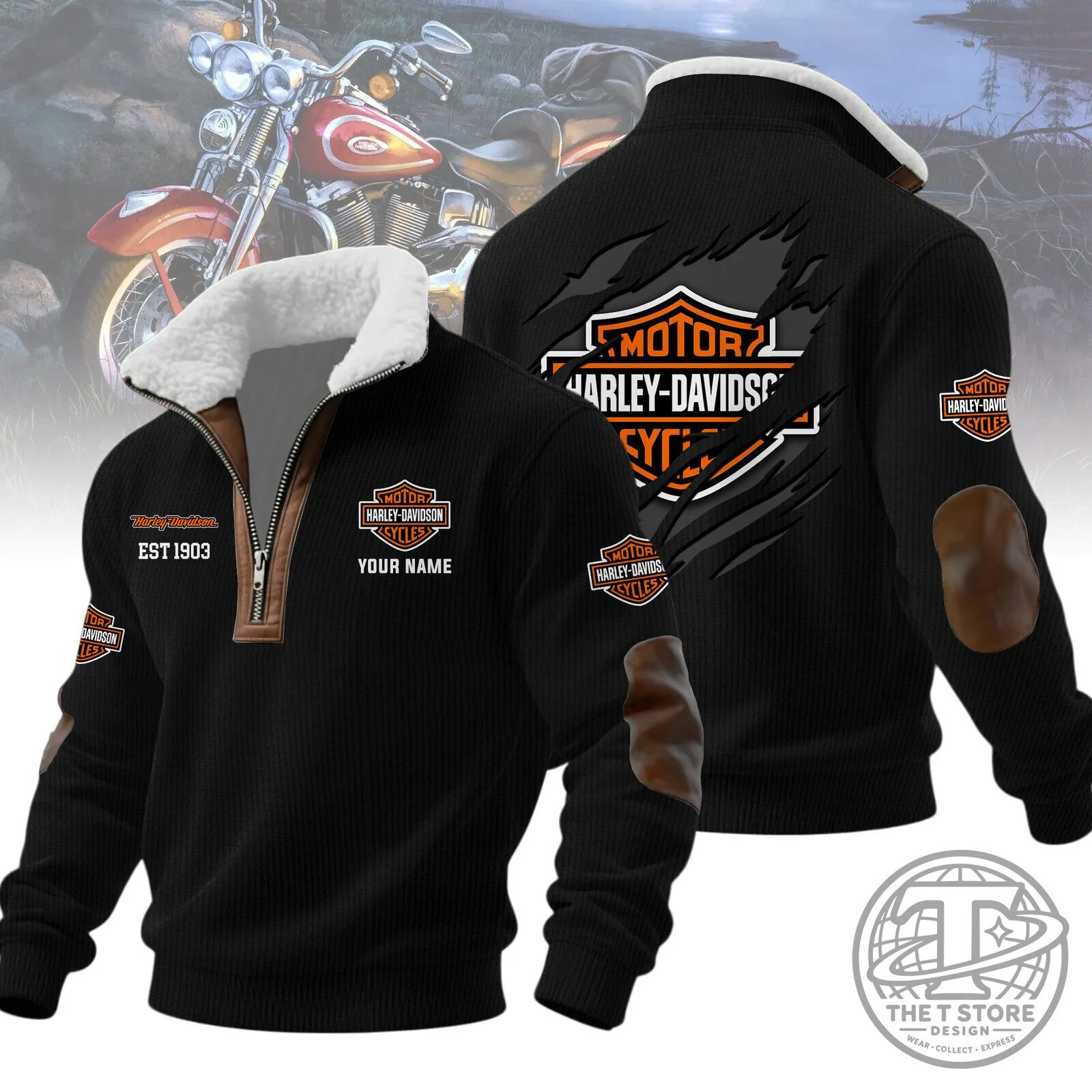 Harley-Davidson Motorcycle Black Sherpa Fleece Lined Quarter Zip Jacket 3 Harley-Davidson Motorcycle Black Sherpa Fleece Lined Quarter Zip Jacket