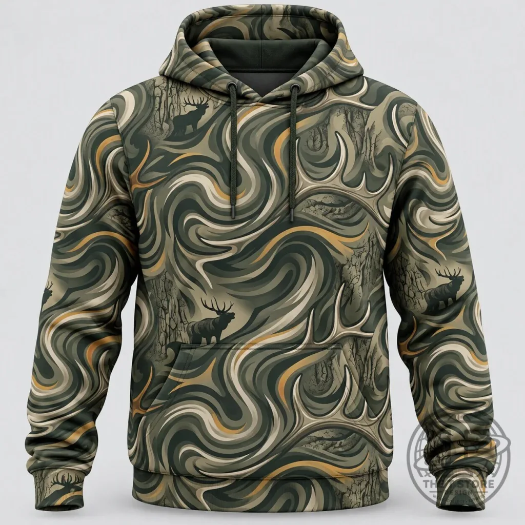 Elk Hunting Swirl Camouflage Pattern Hoodie for Men and Women Elk Hunting Swirl Camouflage Pattern Hoodie for Men and Women