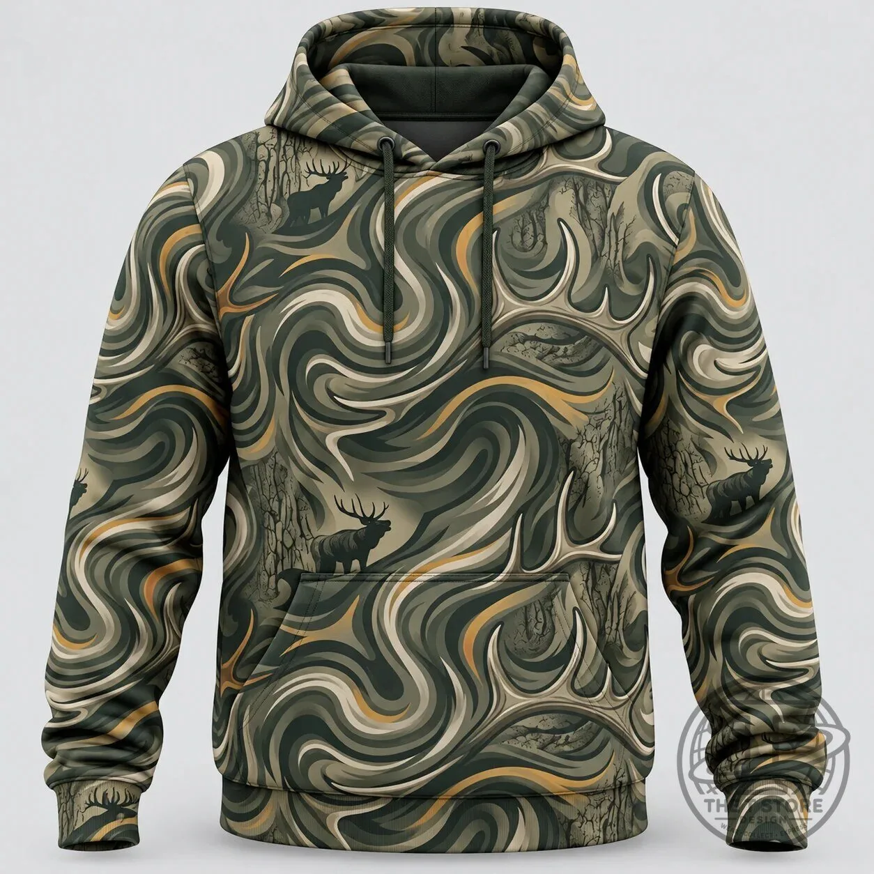 Elk Hunting Swirl Camouflage Pattern Hoodie for Men and Women