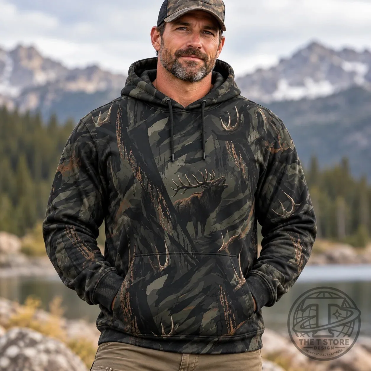 Timber King Elk Camouflage Hunting Hoodie with Antlers and Forest Design 11 Timber King Elk Camouflage Hunting Hoodie with Antlers and Forest Design