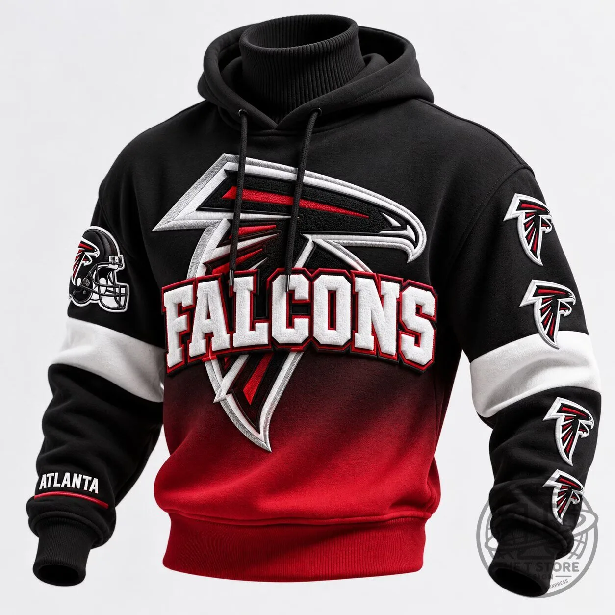 Atlanta Falcons NFL Football Team Black and Red Gradient Hoodie
