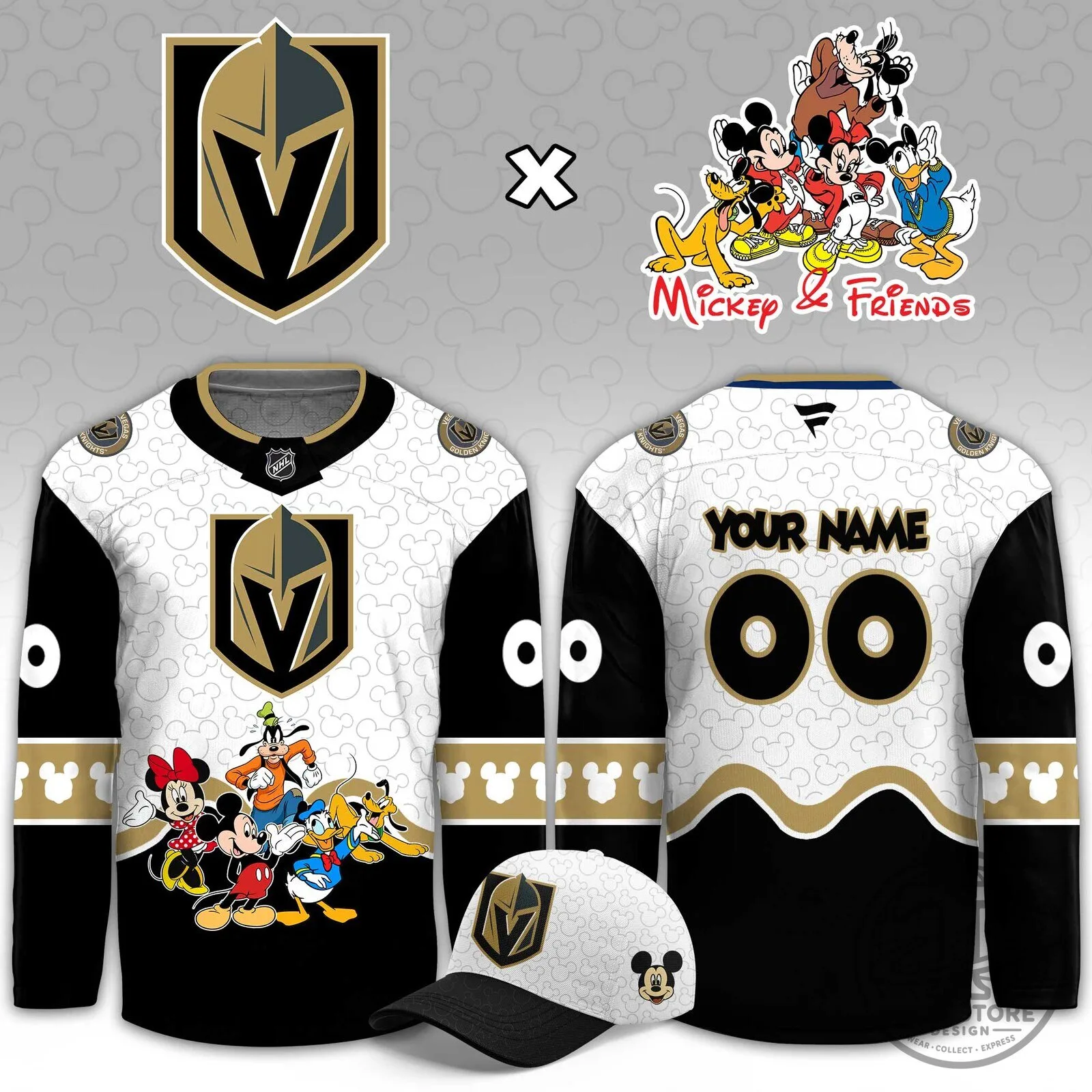 Vegas Golden Knights Mickey and Friends Custom Hockey Jersey