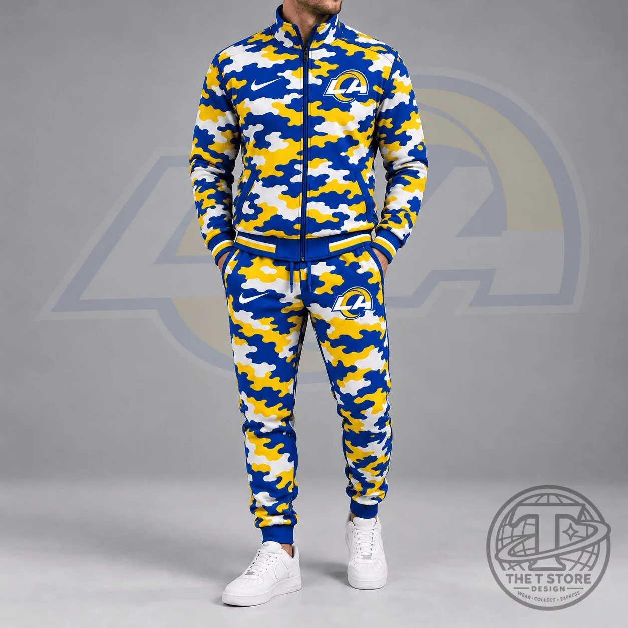 Los Angeles Rams NFL All Over Camo Print Stand Collar Zip Up Jacket
