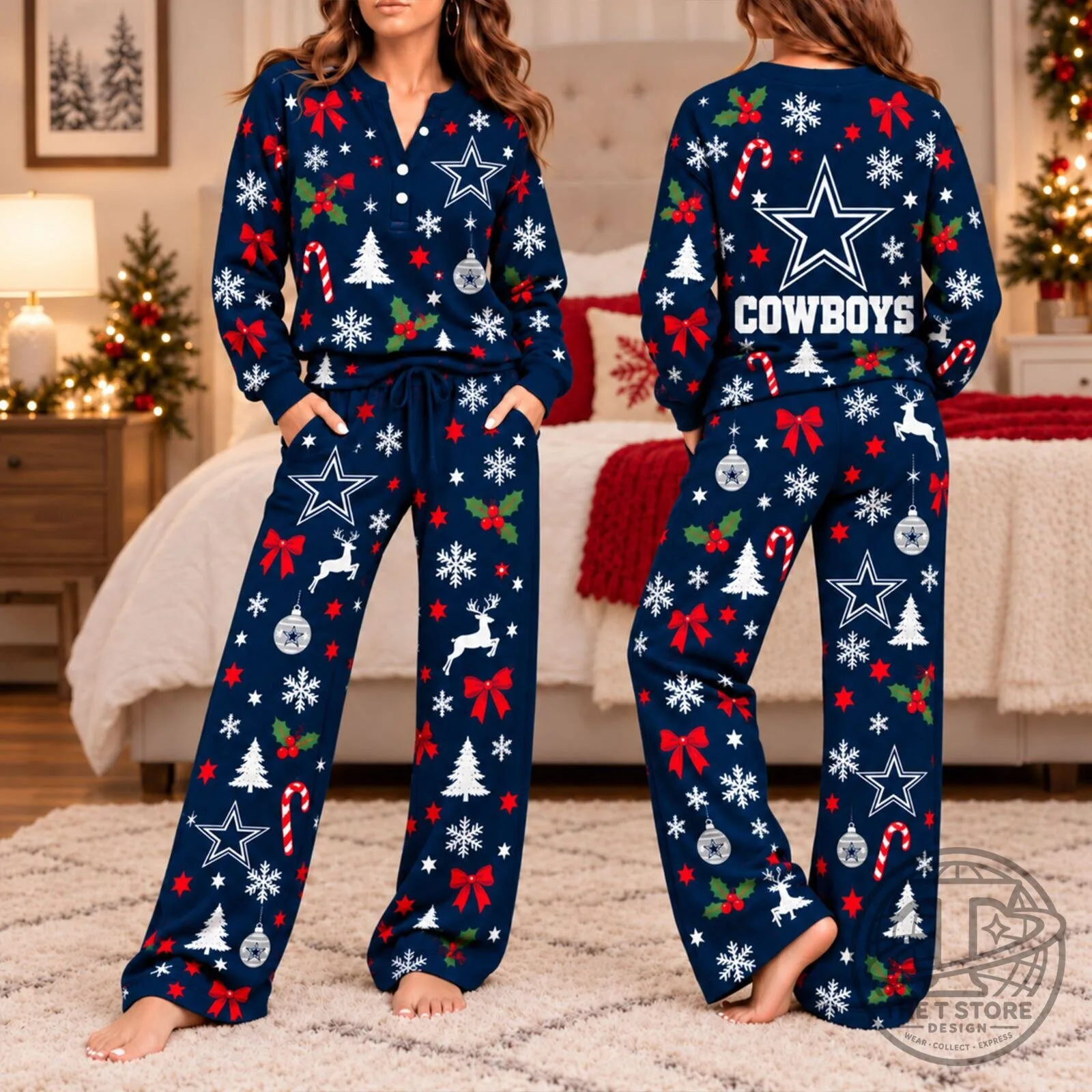 Dallas Cowboys NFL Christmas Game Day Pajamas Set for Women