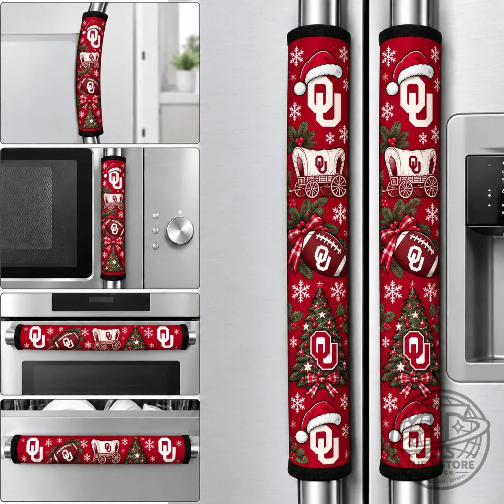 Oklahoma Sooners Christmas Football Fan Refrigerator Appliance Door Handle Cover