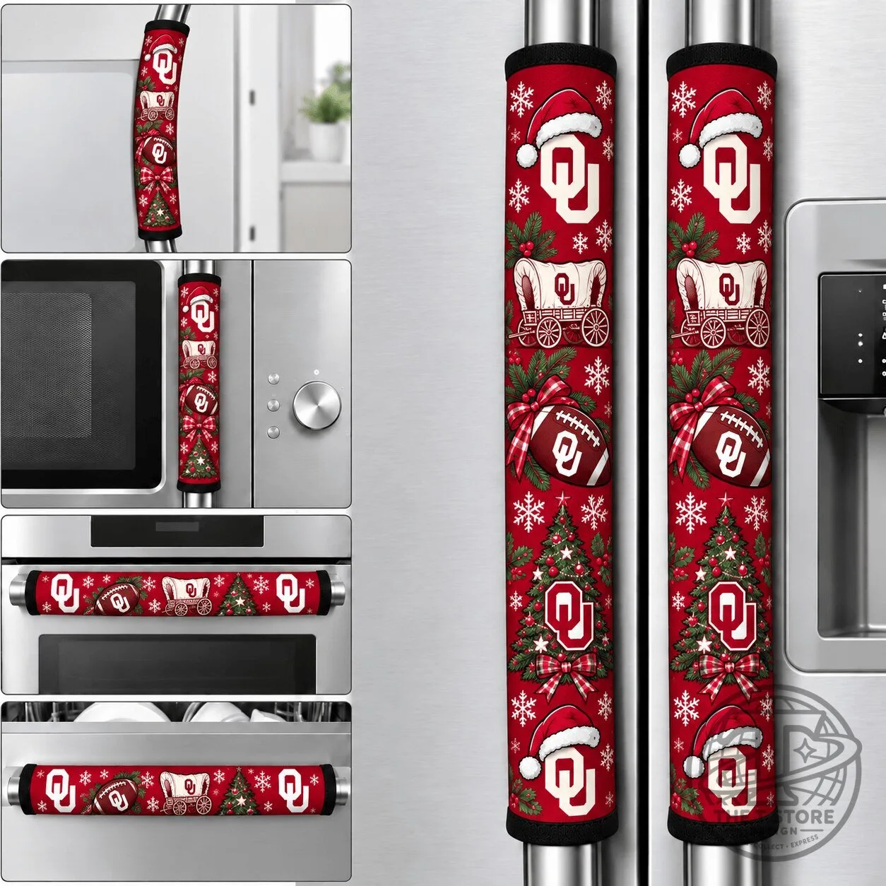 Oklahoma Sooners Christmas Football Fan Refrigerator Appliance Door Handle Cover