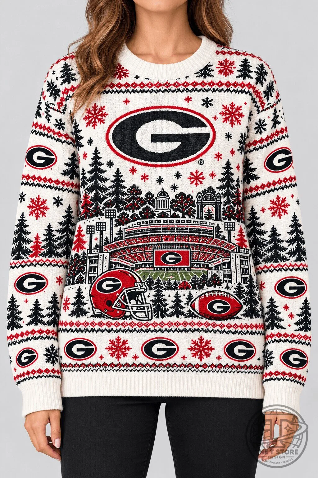 Georgia Bulldogs NCAA Stadium Christmas Knit Sweater Holiday Jumper