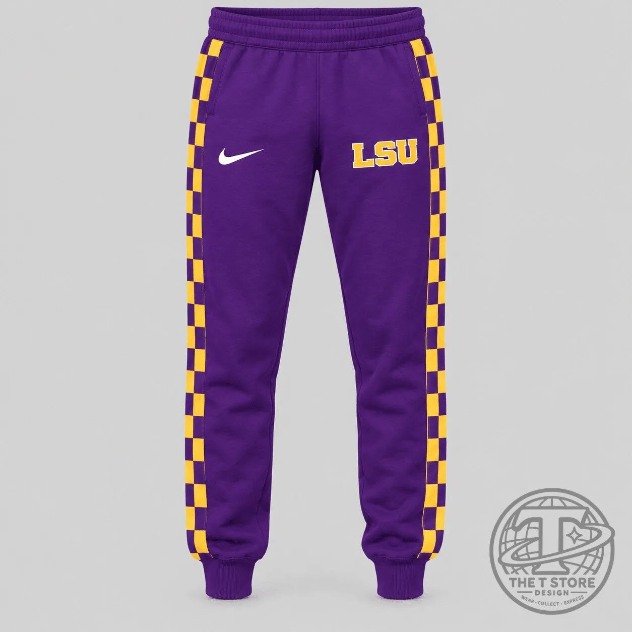 LSU Tigers Checkerboard Side Stripe Purple and Gold NCAA Sweatpants