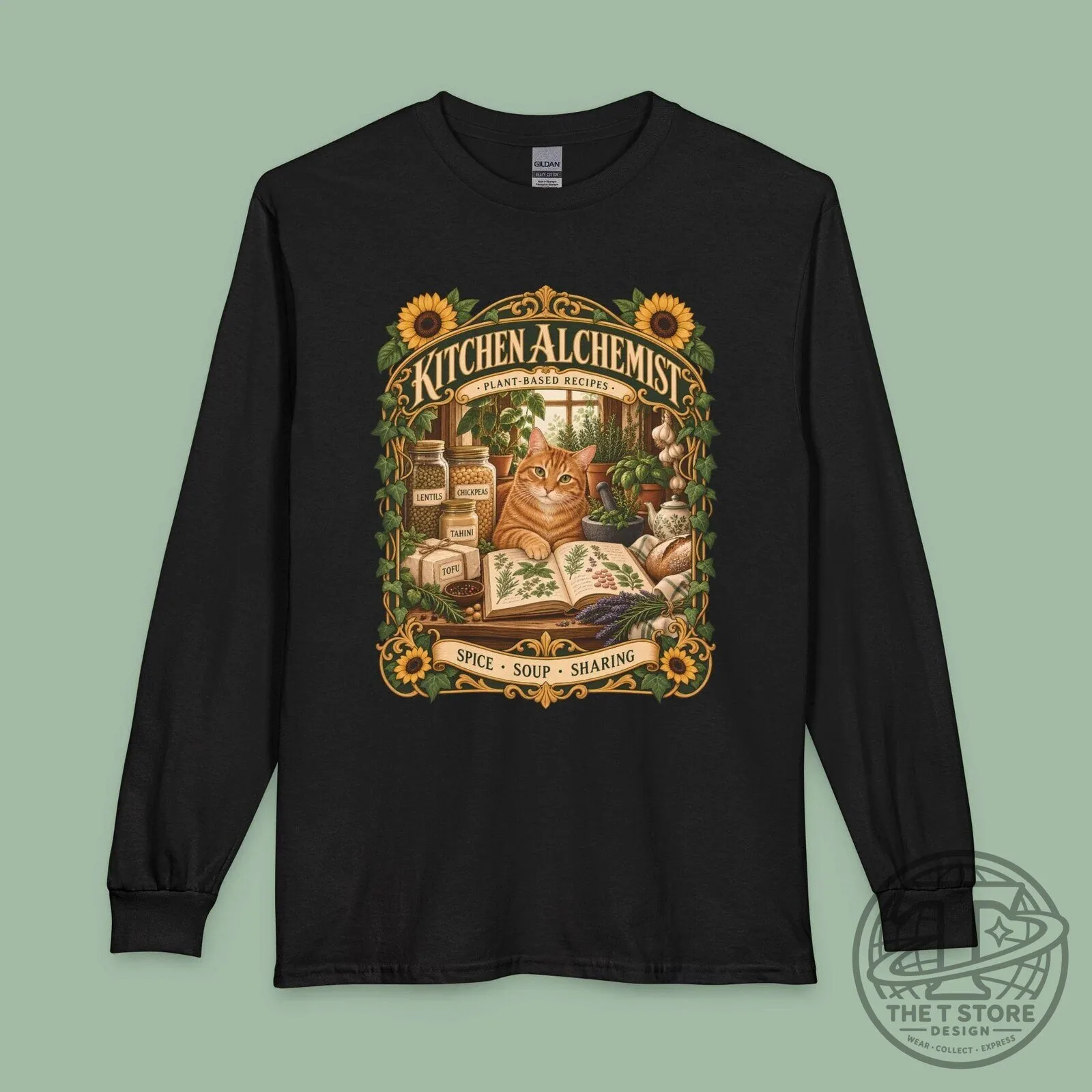 Kitchen Alchemist Plant-Based Recipes Cat Vintage Art Long-Sleeve T-Shirt 7 Kitchen Alchemist Plant-Based Recipes Cat Vintage Art Long-Sleeve T-Shirt