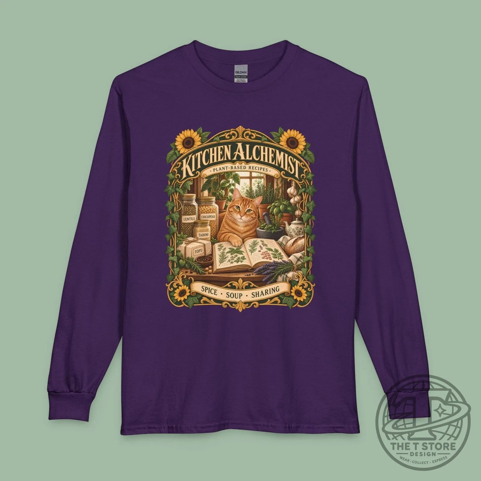 Kitchen Alchemist Plant-Based Recipes Cat Vintage Art Long-Sleeve T-Shirt 9 Kitchen Alchemist Plant-Based Recipes Cat Vintage Art Long-Sleeve T-Shirt