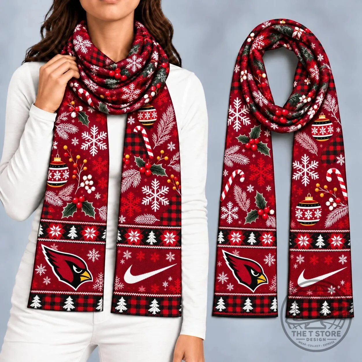 Arizona Cardinals NFL Christmas Holiday Plaid Snowflake Pattern Scarf