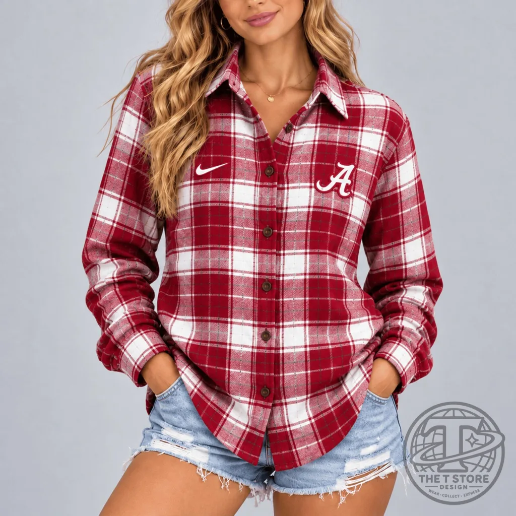 Alabama Crimson Tide Plaid Long Sleeve Button Down Flannel Shirt for Women Alabama Crimson Tide Plaid Long Sleeve Button Down Flannel Shirt for Women