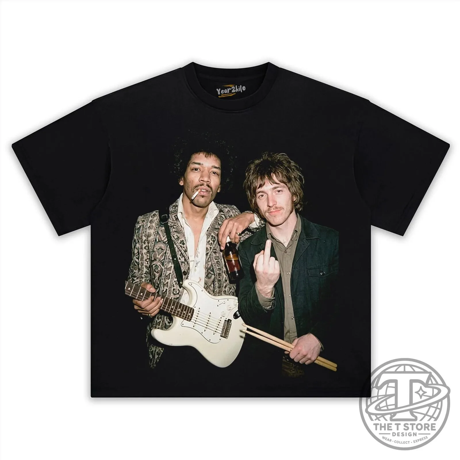 Jimi Hendrix and Mitch Mitchell Rock and Roll Band Photo T-Shirt