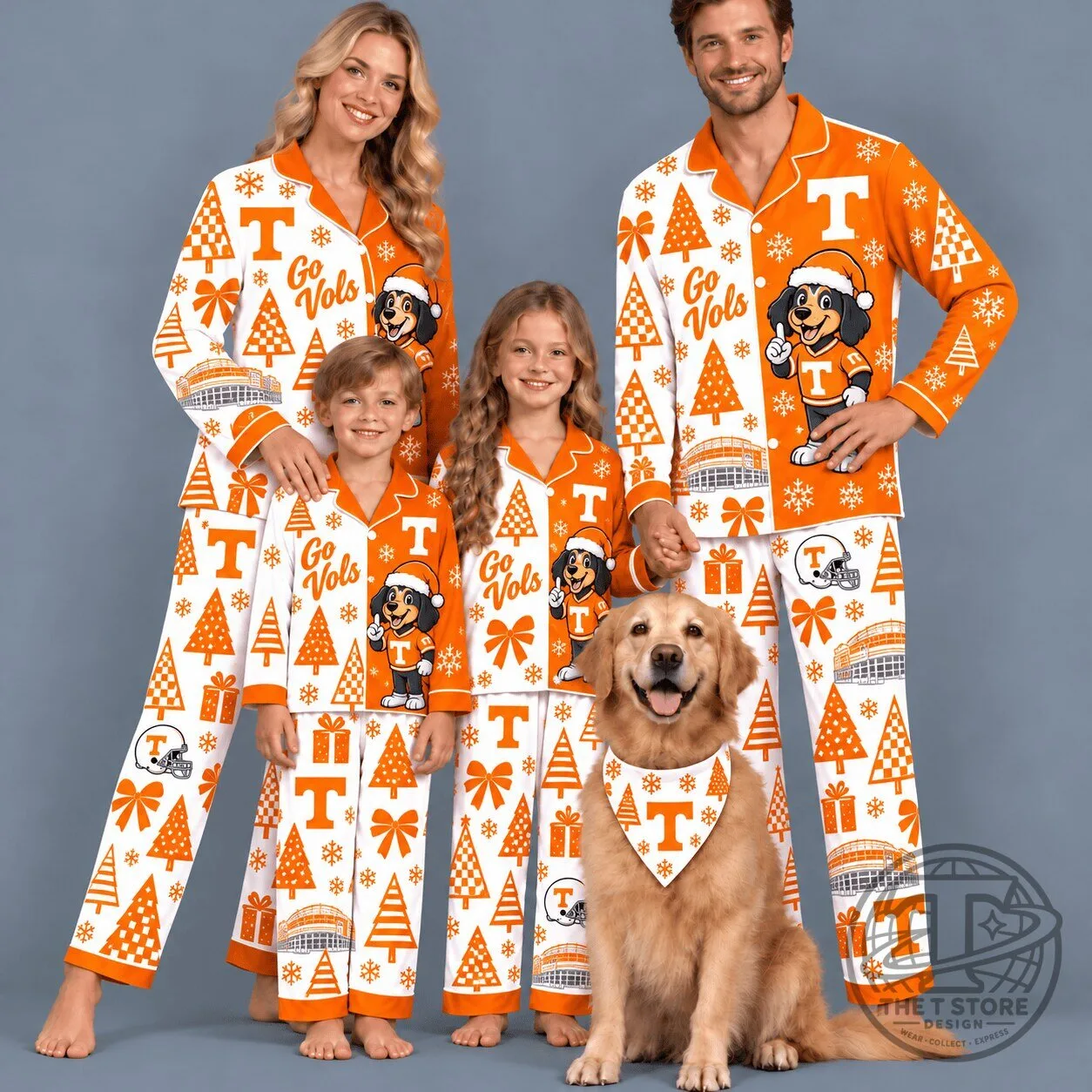Tennessee Volunteers Christmas Holiday Family Matching Pajamas Set