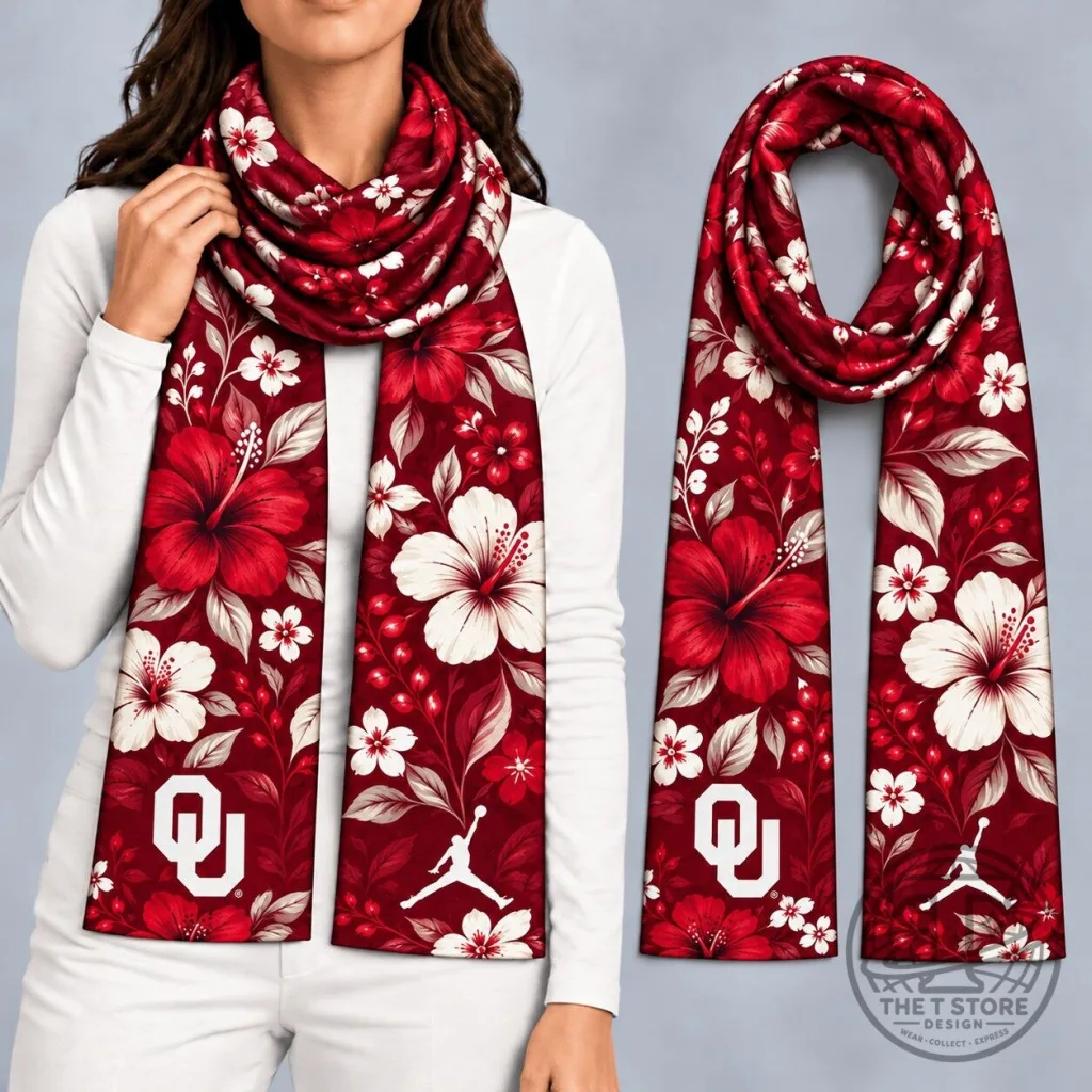 Oklahoma Sooners Floral Jordan Logo Red and White Premium Scarf Oklahoma Sooners Floral Jordan Logo Red and White Premium Scarf
