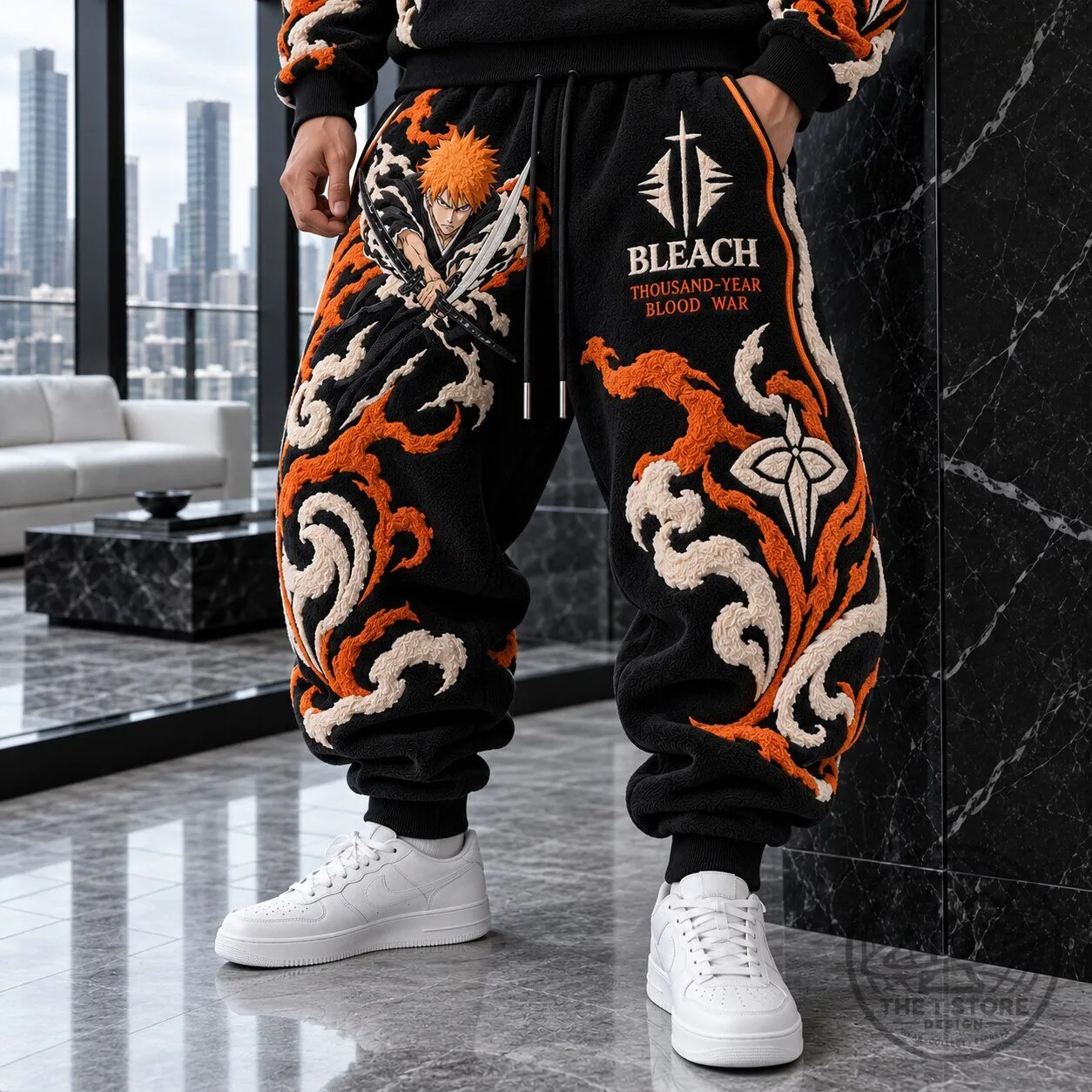 Embroidered Sweatpants featuring Ichigo Kurosaki from Bleach Thousand-Year Blood War Anime