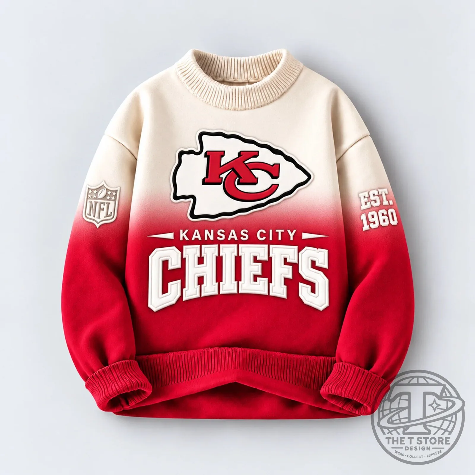 Kansas City Chiefs NFL Football Team Logo Gradient Red and Cream Sweatshirt 3 Kansas City Chiefs NFL Football Team Logo Gradient Red and Cream Sweatshirt