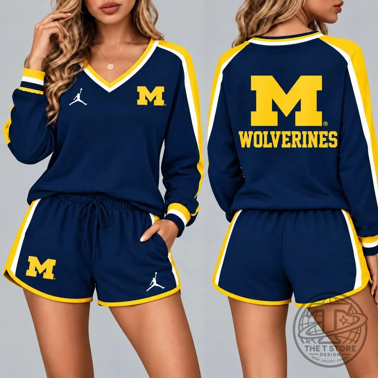 Michigan Wolverines NCAA Team Pride Long Sleeve Top and Shorts Set for Women
