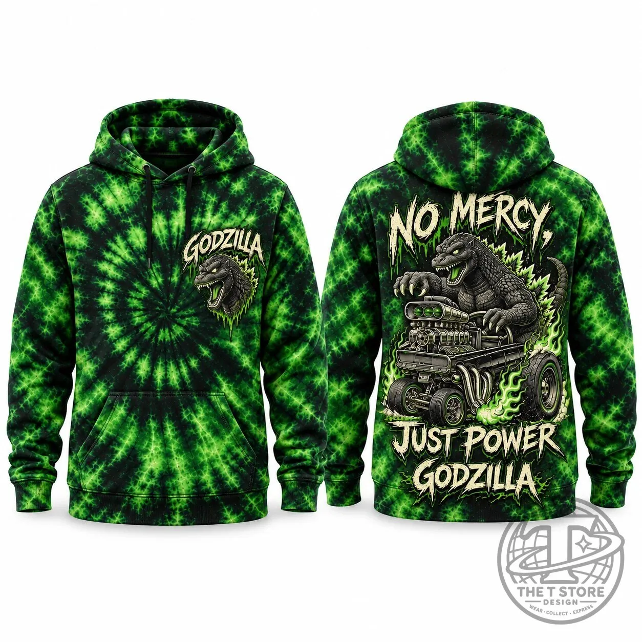 Godzilla No Mercy Just Power Monster Truck Green Tie-Dye T-Shirt 9 Godzilla No Mercy Just Power Monster Truck Green Tie-Dye T-Shirt