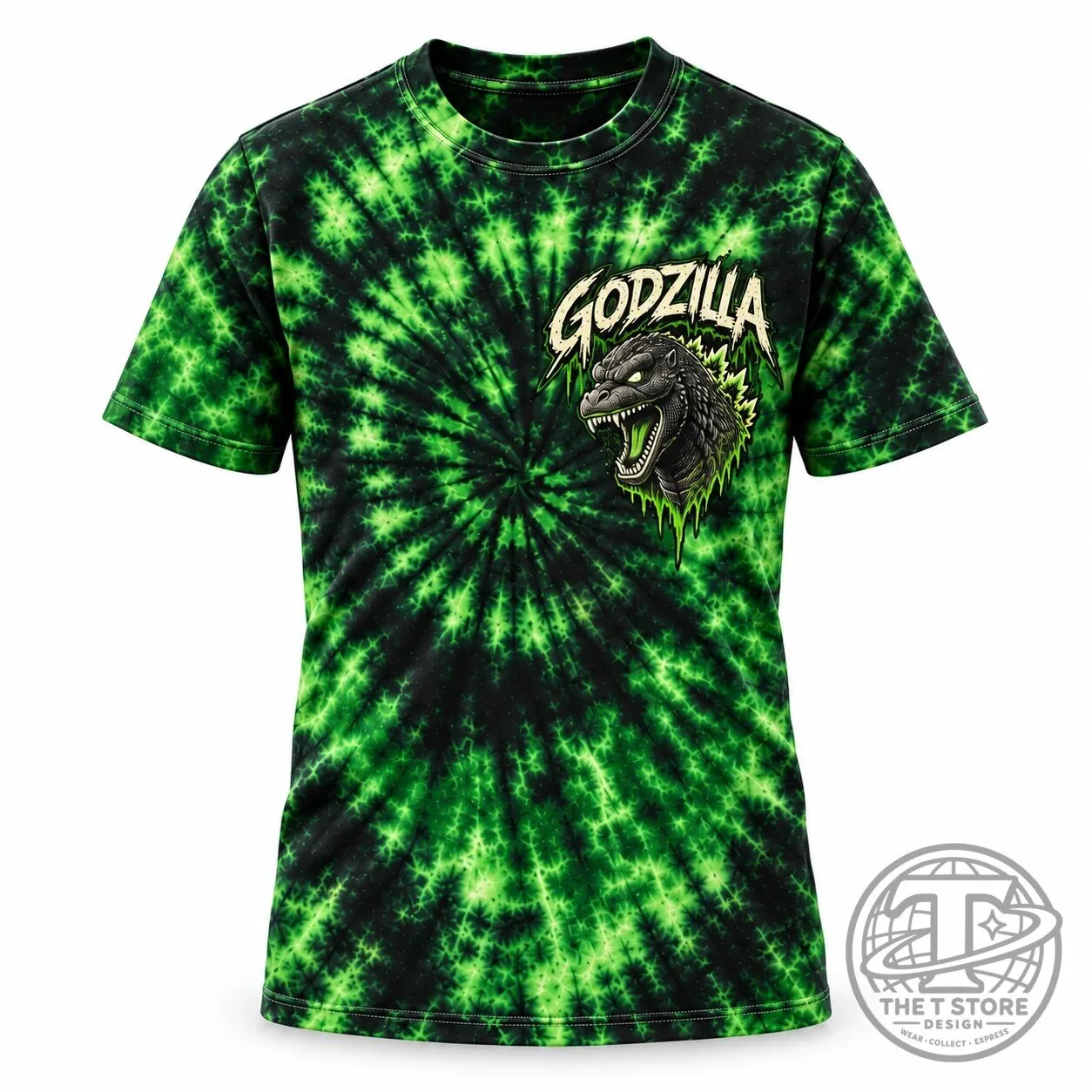 Godzilla No Mercy Just Power Monster Truck Green Tie-Dye T-Shirt 12 Godzilla No Mercy Just Power Monster Truck Green Tie-Dye T-Shirt